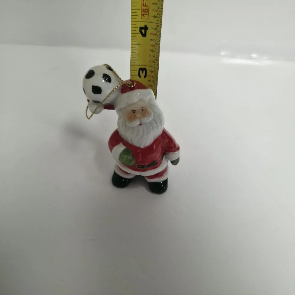 Vintage Ceramic Santa Claus Soccer Ball Christmas Ornament Retro Sports Holiday